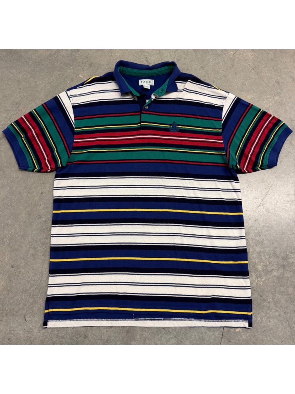 Izod 1990s Striped Crest Logo Polo Shirt Size L